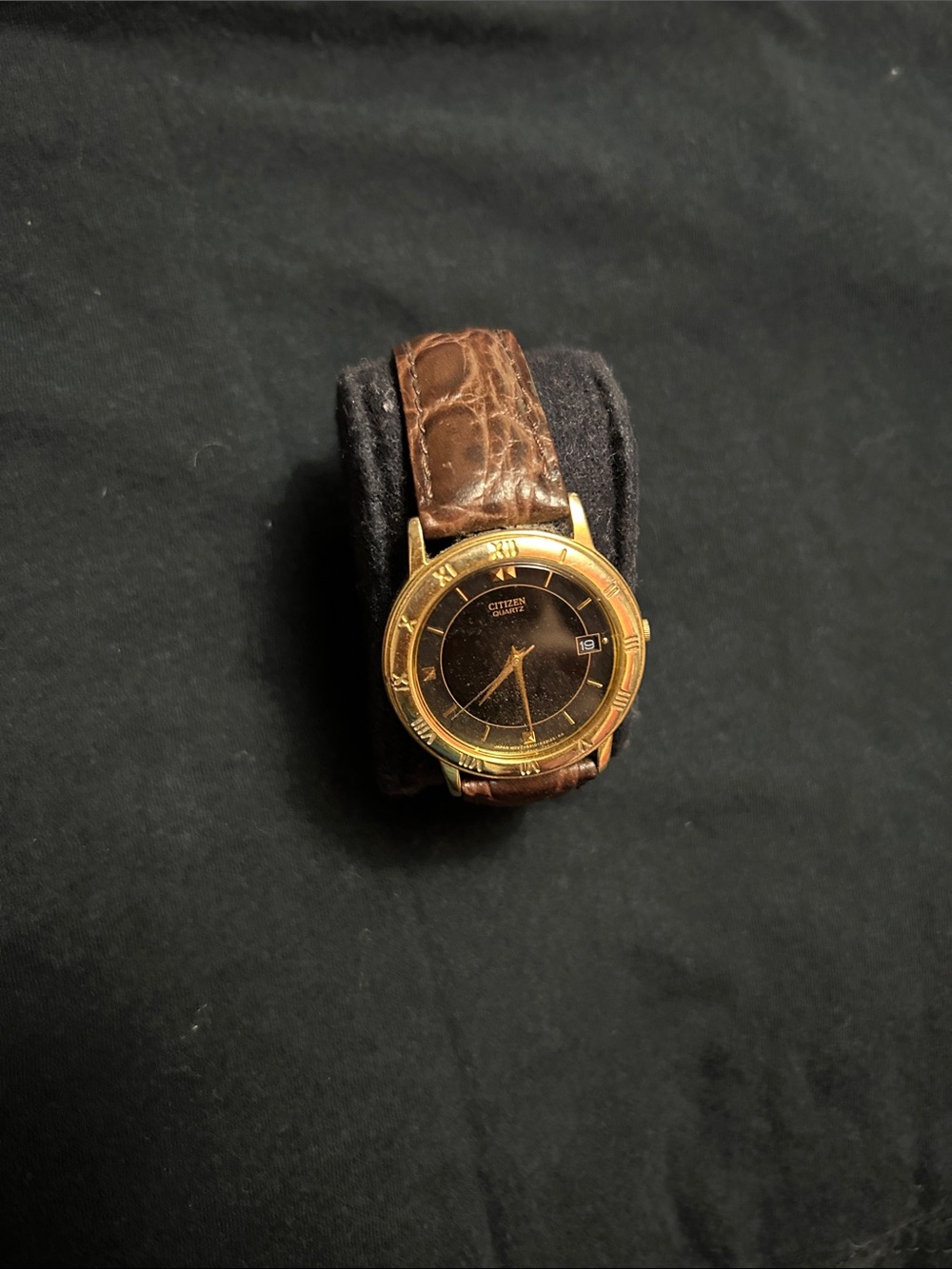 Citizen Gold Case Watch with Black Dial and Brown Leather Strap